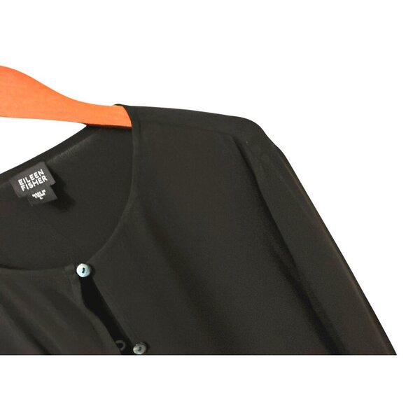 Eileen Fisher 100% Silk Black Button-Up Cardigan Blouse Long Sleeve Size Large - Picture 4 of 7